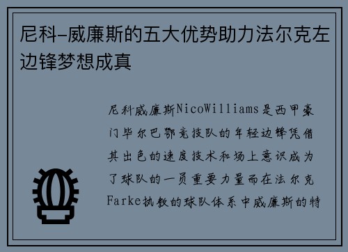尼科-威廉斯的五大优势助力法尔克左边锋梦想成真